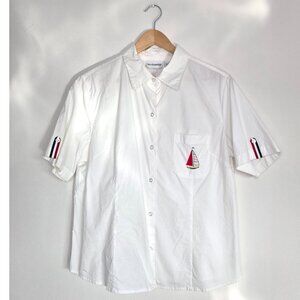 Breckenridge Nautical Embroidered Sailboat Short Sleeve Button Down, Americana